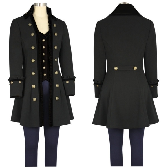 Whimsigoth Victorian Goth Velvet Jacket Trench Coat - Picture 2 of 5